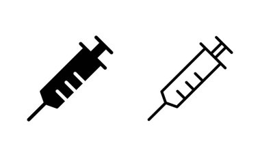 Şırınga simgeleri hazır. Enjeksiyon işareti ve sembol. Aşı simgesi