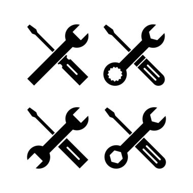 Web ve mobil uygulama için simge vektörünü onar. araç işareti ve sembol. Simge ayarlanıyor. İngiliz anahtarı ve tornavida. Servis