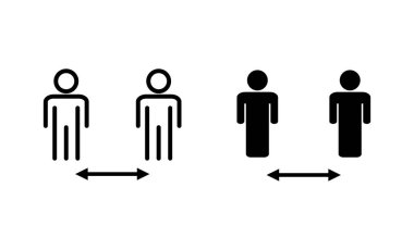 Sosyal uzaklık simgeleri ayarlandı. Sosyal uzaklık işareti ve sembol. Kendini karantina işareti