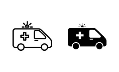 Ambulans simgeleri hazır. Ambulans kamyonu işareti ve sembol. Ambulans arabası
