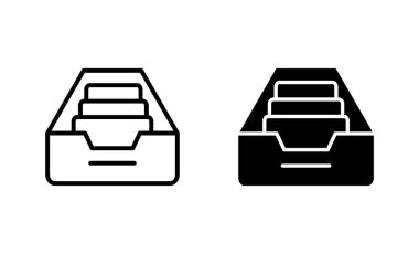 Arşiv dizinleri simgesi seti. Belge vektör simgesi. Depolama simgesini arşivle.