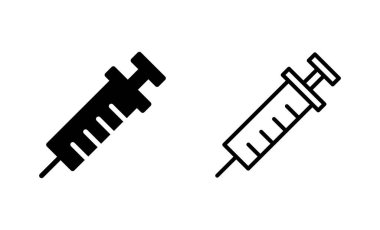 Şırınga simgeleri hazır. Enjeksiyon işareti ve sembol. Aşı simgesi