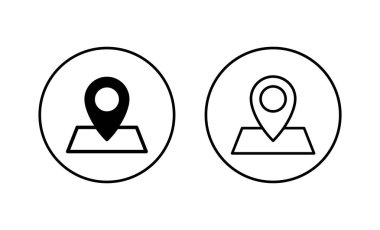 Haritalar ve iğne simgeleri ayarlandı. konum işareti ve sembol. coğrafi konum, imleç simgesi.