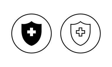 Sağlık sigortası ikonları ayarlandı. Sigorta sağlık belgesi ve sembolü