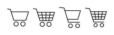 Web ve mobil uygulama için ikon vektörü alınıyor. Alışveriş arabası işareti ve sembol. Trolley simgesi