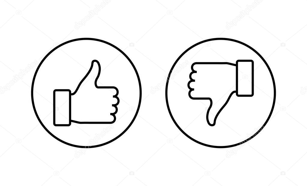 Like and dislike icons set. Thumbs up and thumbs down sign and symbol.