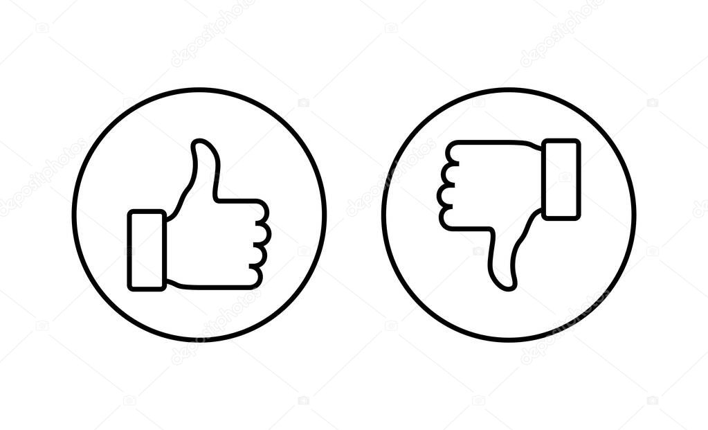 Like and dislike icons set. Thumbs up and thumbs down sign and symbol.