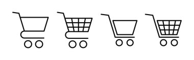 Web ve mobil uygulama için ikon vektörü alınıyor. Alışveriş arabası işareti ve sembol. Trolley simgesi