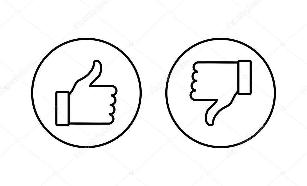 Like and dislike icons set. Thumbs up and thumbs down sign and symbol.