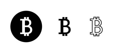 Bitcoin simgeleri ayarlandı. Bitcoin işareti ve sembol. ödeme sembolü. şifreleme para birimi logosu