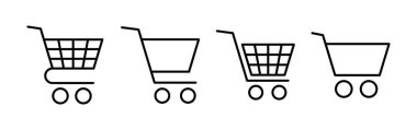 Web ve mobil uygulama için ikon vektörü alınıyor. Alışveriş arabası işareti ve sembol. Trolley simgesi