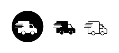 Teslimat kamyonu simgeleri ayarlandı. Teslimat kamyonu işareti ve sembol. Hızlı dağıtım simgesi gönderiliyor