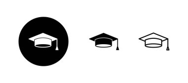 Eğitim ikonu ayarlandı. Mezuniyet şapkası işareti ve sembol. Mezun olmak. Öğrenci şapkası