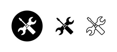 Onarım araçları simgeleri ayarlandı. araç işareti ve sembol. Simge ayarlanıyor. İngiliz anahtarı ve tornavida. Servis