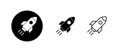 Roket simgeleri ayarlandı. Başlangıç işareti ve sembol. roket fırlatma simgesi