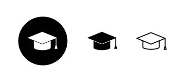 Eğitim ikonu ayarlandı. Mezuniyet şapkası işareti ve sembol. Mezun olmak. Öğrenci şapkası