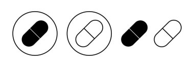 İnternet ve mobil uygulama için hap ikonu vektörü. Kapsül simgesi. Uyuşturucu işareti ve sembol