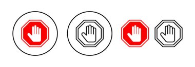 Web ve mobil uygulama için simge vektörünü durdur. Dur tabelası. Dur işareti ve sembol. Kırmızı tabelayı elle girmeyin