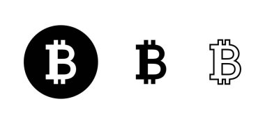 Bitcoin simgeleri ayarlandı. Bitcoin işareti ve sembol. ödeme sembolü. şifreleme para birimi logosu