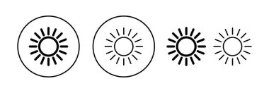 Web ve mobil uygulama için güneş simgesi vektörü. Parlaklık işareti ve sembol.