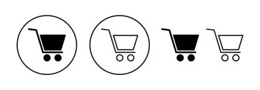 Web ve mobil uygulama için ikon vektörü alınıyor. Alışveriş arabası işareti ve sembol. Trolley simgesi