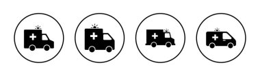 Ambulans simgeleri hazır. Ambulans kamyonu işareti ve sembol. Ambulans arabası