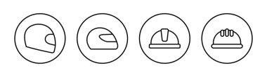 Kask simgeleri ayarlandı. Motosiklet kaskı tabelası ve sembolü. İnşaat miğferi simgesi. Güvenlik kaskı