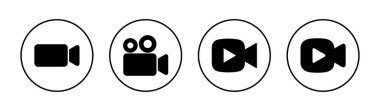 Video simgeleri ayarlandı. Video kamera işareti ve sembol. Film tabelası. Sinema