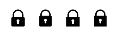 Kilit simgeleri ayarlandı. Asma kilit işareti ve sembol. Şifreleme simgesi. Güvenlik sembolü