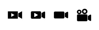 Video simgeleri ayarlandı. Video kamera işareti ve sembol. Film tabelası. Sinema