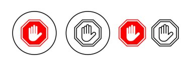 Web ve mobil uygulama için simge vektörünü durdur. Dur tabelası. Dur işareti ve sembol. Kırmızı tabelayı elle girmeyin