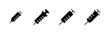 Şırınga simgeleri hazır. Enjeksiyon işareti ve sembol. Aşı simgesi