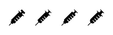 Şırınga simgeleri hazır. Enjeksiyon işareti ve sembol. Aşı simgesi