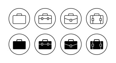 Evrak çantası simgeleri ayarlandı. Bavul işareti ve sembol. bagaj sembolü.