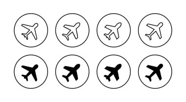 Uçak simgeleri ayarlandı. Uçak işareti ve sembol. Uçuş taşıma sembolü. Seyahat işareti. uçak.
