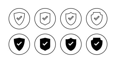 Kalkan kontrol simgeleri ayarlandı. Koruma onayı işareti. Sigorta simgesi