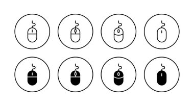 Fare simgeleri ayarlandı. Tıklama işareti ve sembol. işaretleyici simgesi vektörü.