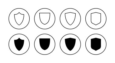 Kalkan simgeleri ayarlandı. Koruma ikonu. Güvenlik işareti ve sembol