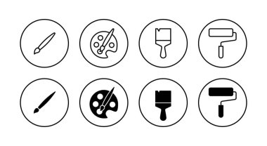 Boya simgeleri ayarlandı. Boya fırçası işareti ve sembol. boyama silindiri vektörü