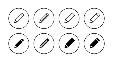 Kalem simgeleri ayarlandı. Kalem işareti ve sembol. Simge vektörünü düzenle