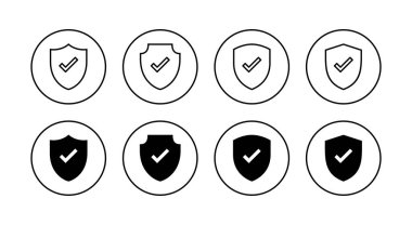 Kalkan kontrol simgeleri ayarlandı. Koruma onayı işareti. Sigorta simgesi