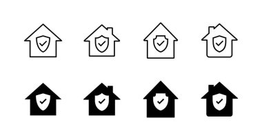 Ev sigortası ikonları ayarlandı. ev koruma işareti ve sembol