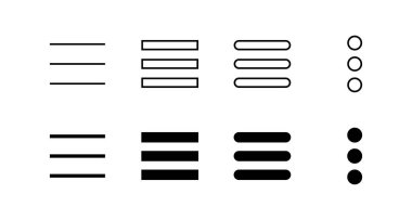 Menü Simgeleri ayarlandı. Web menü işareti ve sembol. Hamburger menüsü sembolü