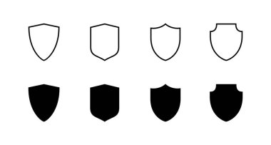 Kalkan simgeleri ayarlandı. Koruma ikonu. Güvenlik işareti ve sembol
