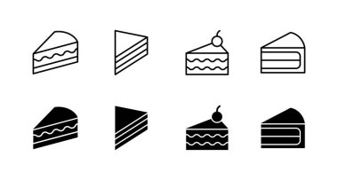 Kek simgeleri ayarlandı. Pasta işareti ve sembol. Doğum günü pastası simgesi