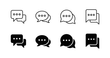 Sohbet simgeleri ayarlandı. Konuşma balonu işareti ve sembol. Yorum simgesi. ileti