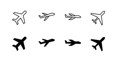 Uçak simgeleri ayarlandı. Uçak işareti ve sembol. Uçuş taşıma sembolü. Seyahat işareti. uçak.