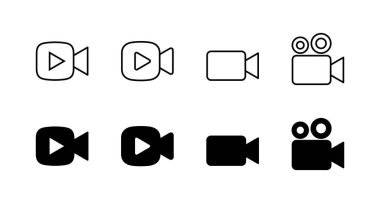 Video simgeleri ayarlandı. Video kamera işareti ve sembol. Film tabelası. Sinema