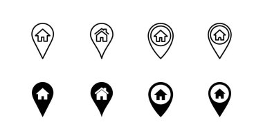 Adres simgeleri ayarlandı. Ev işareti ve sembol. nokta