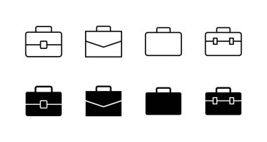 Evrak çantası simgeleri ayarlandı. Bavul işareti ve sembol. bagaj sembolü.